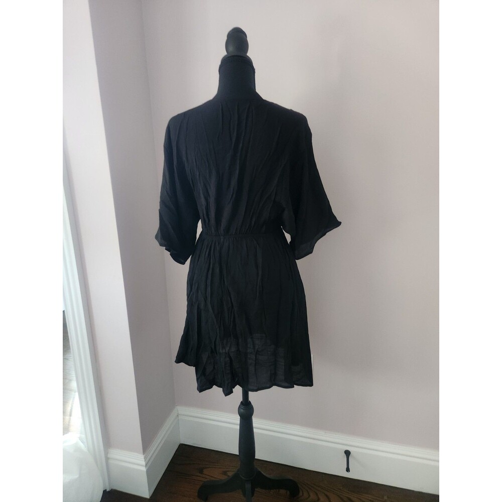 Cupshe V Neck Embroidered Cover Up Dress Black Boho Smocked Waist NWT Size S - Picture 7 of 11